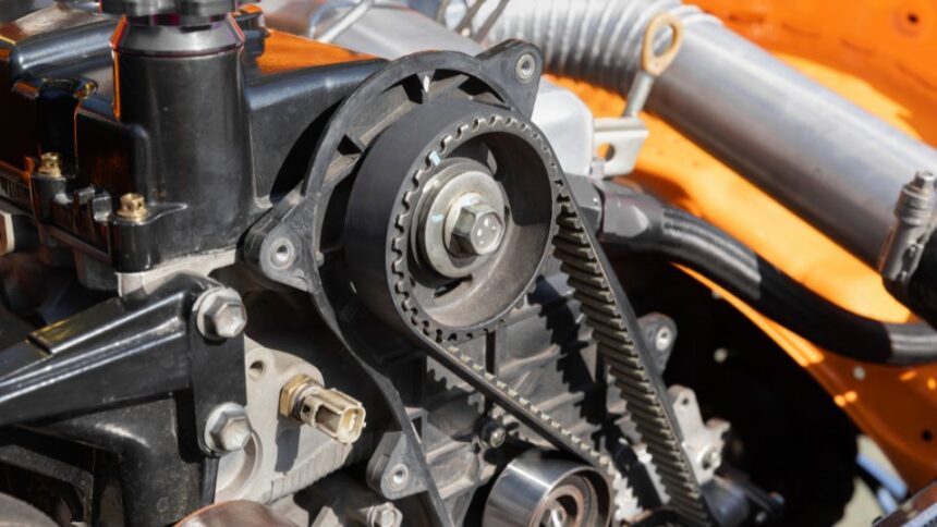 Egy autó motorjának részlete, amely a változó szelepvezérlés mechanizmusát mutatja.