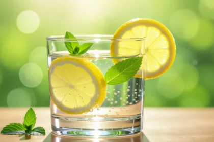 Frissítő citromos víz mentalevelekkel, amely támogatja az egészséget.