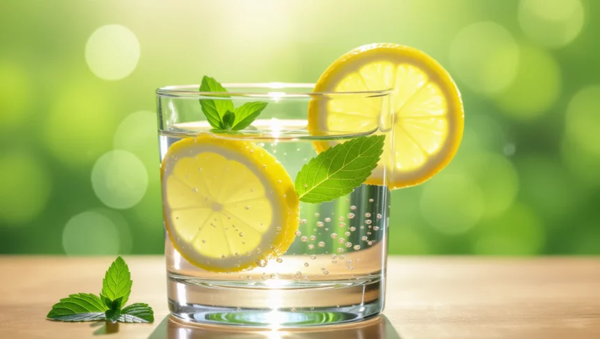 Frissítő citromos víz mentalevelekkel, amely támogatja az egészséget.