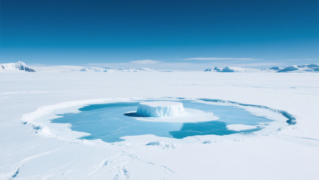 A Déli sarkkör közelében található jéghegy és a környező kék víz látványa.