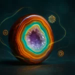 Színes achátgyöngy, amely a természet csodáit tükrözi, energetikai mintázatokkal.