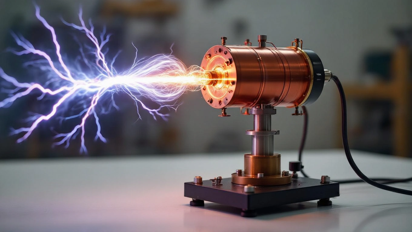 Egy Tesla-tekercs, amely látványos elektromos kisüléseket produkál.