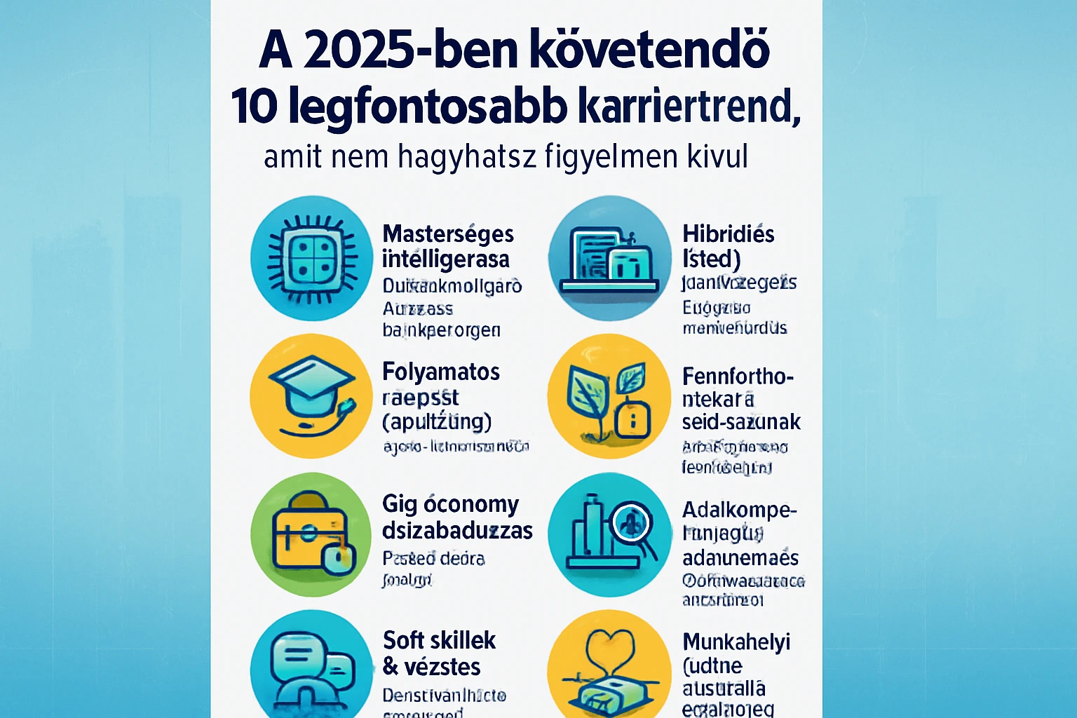 A 2025-ös karriertrendeket bemutató infografika, különböző ikonokkal.
