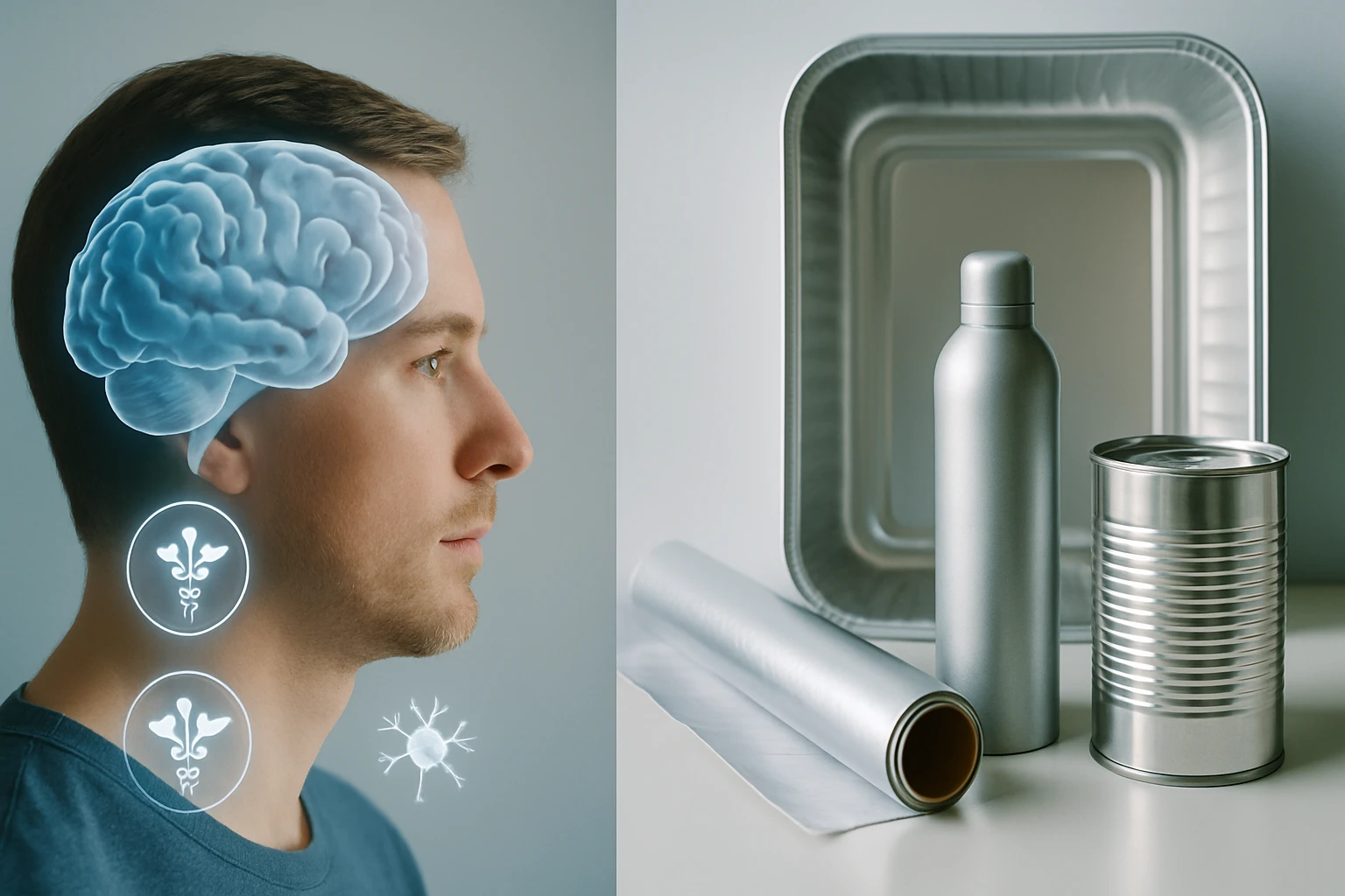 Egy férfi profilja látható, a fején egy áttetsző agyábrázolással és immunrendszeri szimbólumokkal.