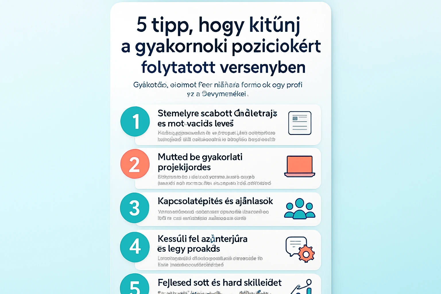 Öt tipp a gyakornoki pozíciókért folytatott versenyben való kiemelkedéshez, grafikus formában.