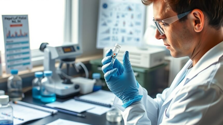 Tudós metilénkéket vizsgál laboratóriumban.