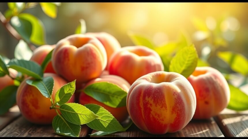 Friss barackok természetes környezetben, zöld levelekkel