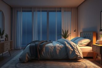 Nyugodt hálószoba éjszaka, amely segíthet az álmatlanság kezelésében.