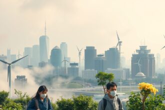 Légszennyezés hatásának bemutatása városi környezetben.