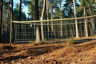 Erdei focipálya hurokfogóval, természetes környezetben.