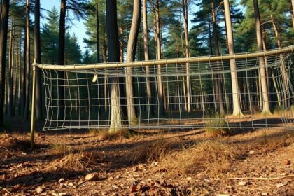 Erdei focipálya hurokfogóval, természetes környezetben.