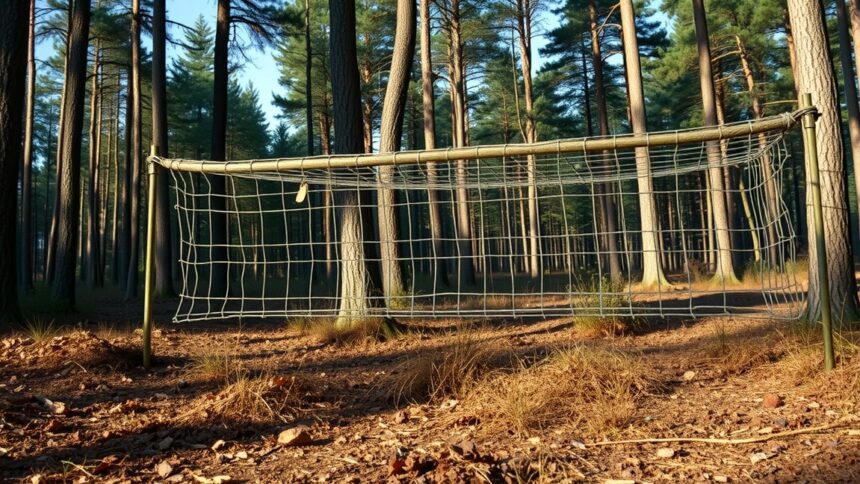 Erdei focipálya hurokfogóval, természetes környezetben.