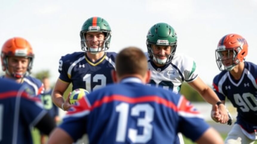 Csapatsport edzés közbeni pillanat, fiatal sportolók együttműködésével.