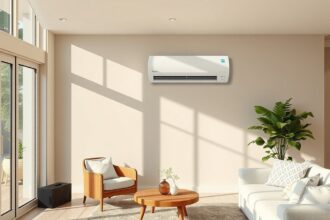 Inverteres klíma moderne szobában, nappali környezetben.