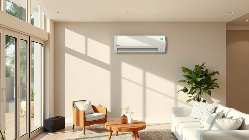 Inverteres klíma moderne szobában, nappali környezetben.