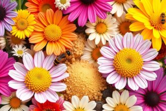 Színes virágok és virágpor, természetes egészségjavító források.