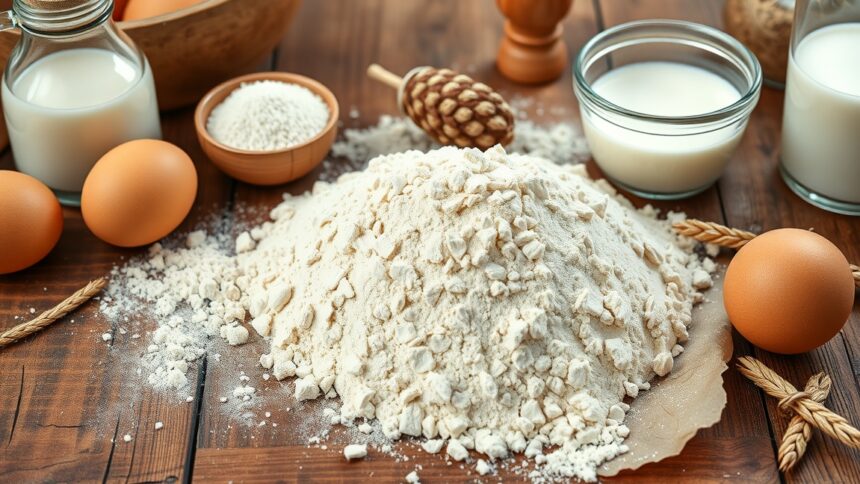 Teljes kiőrlésű liszt, tojás, tej és egyéb hozzávalók