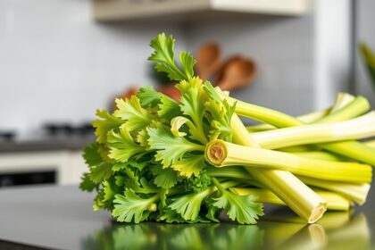 Friss zellerszár a konyhában, egészséges táplálkozáshoz.