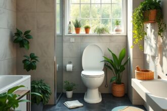 Modern bio WC in a sustainable bathroom with greenery