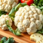 Friss karfiol és zöldségek a konyhában, tápláló étkezéshez.