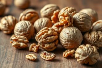 Friss diófélék egy fából készült asztalon