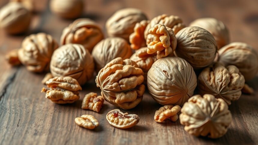 Friss diófélék egy fából készült asztalon