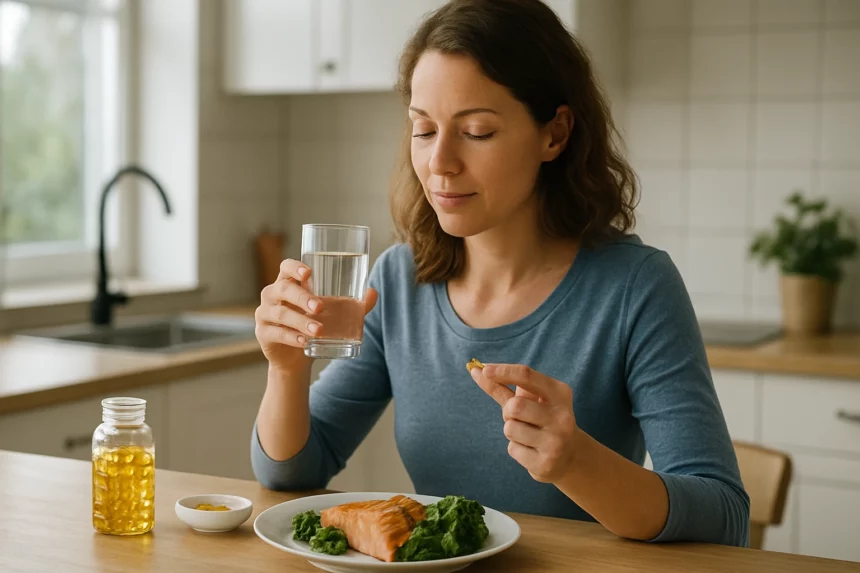 Nő omega-3 zsírsavakat tartalmazó étkezést fogyaszt