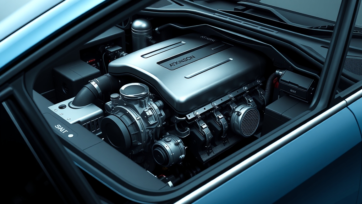 Atkinson-motor autó motorja, hatékony és környezetbarát megoldás.