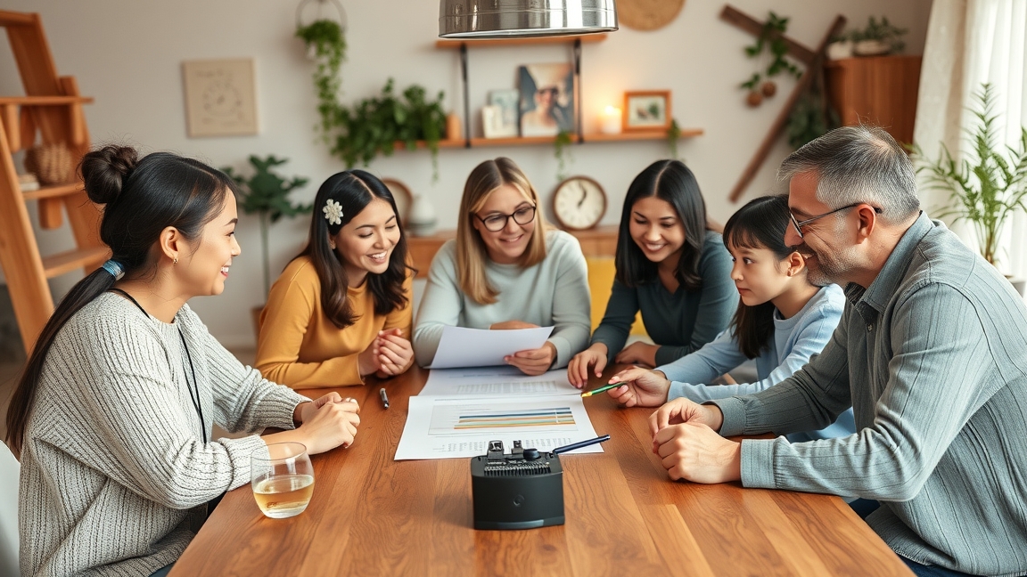 Családi vállalkozás megbeszélése több generáció között.