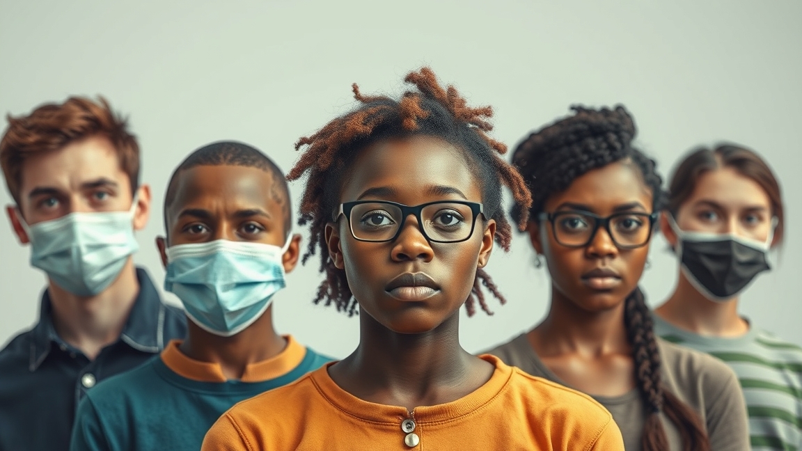 Fiatalok csoportja maszkban, akik a drogfogyasztás veszélyeire reflektálnak