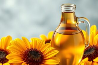 Sáfrányolaj üveg, napraforgók között