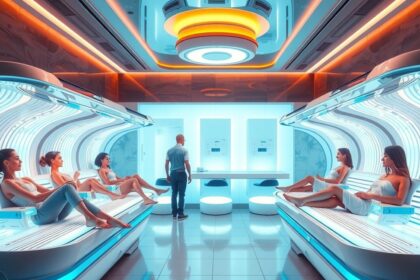 Gyorsbarnító szolárium terület modern berendezésekkel.