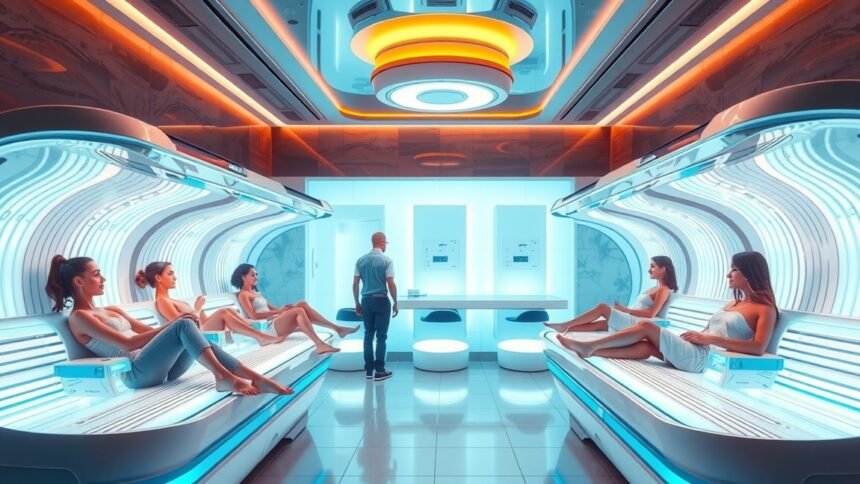 Gyorsbarnító szolárium terület modern berendezésekkel.