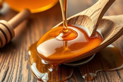Méz ömlik egy kanálra, természetes hashajtó hatással az emésztésre