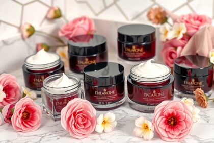 Női hidratáló krémek virágokkal díszítve a bőrápoláshoz