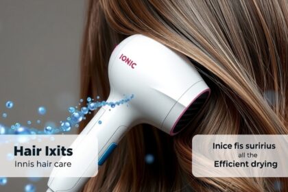Ionos hajszárító működés közben, sima és fényes hajjal