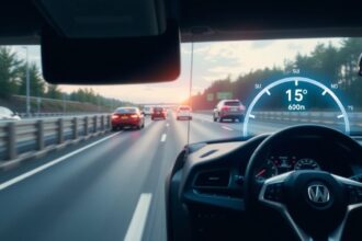 Autó vezetés közben az adaptív tempomat kijelzője a sebességet mutatja.