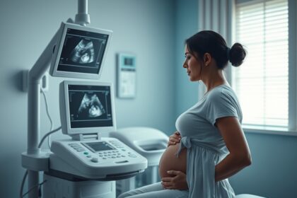 Terhes nő ultrahangvizsgálaton egy kórházban