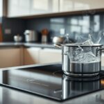 Indukciós főzőlap, gyors vízforralás konyhában.