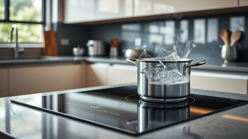 Indukciós főzőlap, gyors vízforralás konyhában.