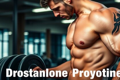 Férfi testépítő gyakorlatot végez a teremben, drostanolone hatásairól.