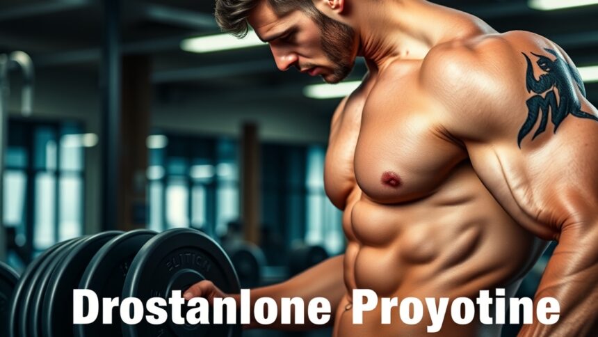 Férfi testépítő gyakorlatot végez a teremben, drostanolone hatásairól.