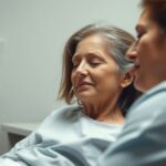 Beteg és egészségügyi szakember beszélgetés közben a kezelés során.