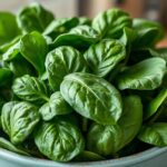 Spenót levelek egy tálban, tápláló zöldség