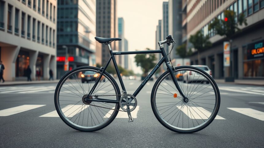 Egysebességes kerékpár városi környezetben, a minimalizmus szimbóluma