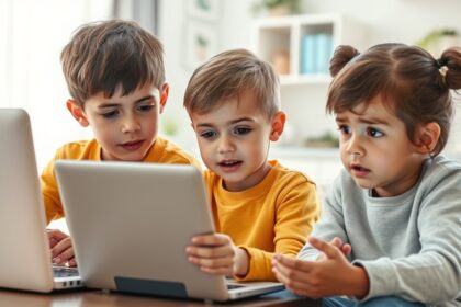 Gyerekek használják az internetet, tanulás és játék közben.