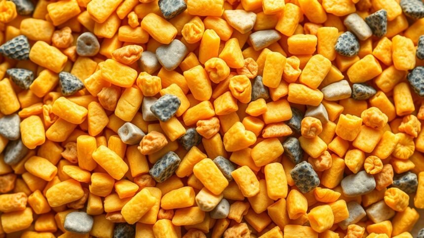 Szárított virágpor, tápláló és színpompás részecskék