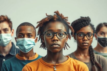 Fiatalok csoportja maszkban, akik a drogfogyasztás veszélyeire reflektálnak