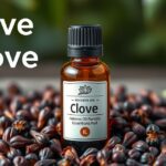 Szegfűszeg illóolaj üveg, szegfűszeg magokkal körülvéve