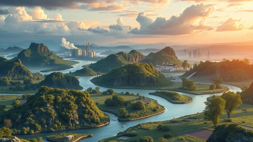 Természetes táj gyárakkal, a környezeti hatások elemzése szempontjából